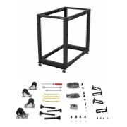 Picture of StarTech.com 4-Post 18U Mobile Open Frame Server Rack, Four Post 19" Network Rack with Wheels, Rolling Rack with Adjustable Depth for Computer/AV/Data/IT Equipment - Casters, Leveling Feet or Floor Mounting