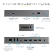 Picture of StarTech.com Thunderbolt 3 Dock w/ USB-C Host Compatibility - Dual 4K 60Hz DisplayPort 1.4 or Dual HDMI Monitors - Single 8K - TB3/USB-C Laptop Docking Station - 96W PD, 5xUSB - 10Gbps