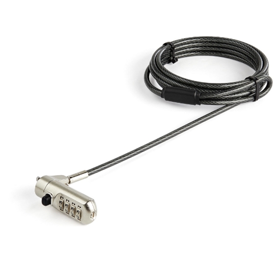 Picture of StarTech.com 6.5' (2m) Laptop Cable Lock - Nano Slot Compatible 4 Digit Combination Security Cable Lock - Serialized Anti-Theft Vinyl Coated Steel Cable Lock for Nano Slot Computer/Device