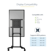 Picture of StarTech.com Mobile TV Cart - Portable Rolling TV Stand for 37-70" VESA Display (154lb/70kg) - TV Stand w/Shelf & Storage Compartment - Rotate/Tilt Display - Universal TV Mount on Wheels