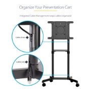Picture of StarTech.com Mobile TV Cart - Portable Rolling TV Stand for 37-70" VESA Display (154lb/70kg) - TV Stand w/Shelf & Storage Compartment - Rotate/Tilt Display - Universal TV Mount on Wheels