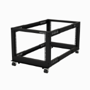 Picture of StarTech.com 4-Post 8U Mobile Open Frame Server Rack, Four Post 19in Network Rack with Wheels, Small Rolling Rack with Adjustable Depth for Computer/AV/Data/IT Equipment - Casters, Leveling Feet or Floor Mounting