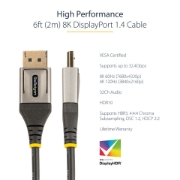 Picture of StarTech.com 6ft (2m) VESA Certified DisplayPort 1.4 Cable - 8K 60Hz HDR10 - Ultra HD 4K 120Hz Video - DP 1.4 Cable / Cord - For Monitors/Displays - DisplayPort to DisplayPort Cable - M/M