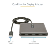 Picture of StarTech.com USB 3.0 to Quad HDMI Adapter, USB to 4x HDMI Monitor Converter for Windows (no support for macOS/ChromeOS/Linux) - TAA