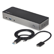 Picture of StarTech.com USB-C & USB-A Dock - Hybrid Universal Triple Monitor Laptop Docking Station DisplayPort & HDMI 4K 60Hz - 85W Power Delivery, 6x USB Hub, GbE, Audio - USB 3.1 Gen 2 10Gbps - TAA