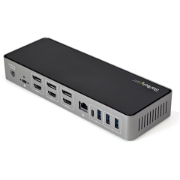 Picture of StarTech.com USB-C & USB-A Dock - Hybrid Universal Triple Monitor Laptop Docking Station DisplayPort & HDMI 4K 60Hz - 85W Power Delivery, 6x USB Hub, GbE, Audio - USB 3.1 Gen 2 10Gbps - TAA