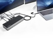 Picture of StarTech.com USB-C & USB-A Dock - Hybrid Universal Triple Monitor Laptop Docking Station DisplayPort & HDMI 4K 60Hz - 85W Power Delivery, 6x USB Hub, GbE, Audio - USB 3.1 Gen 2 10Gbps - TAA