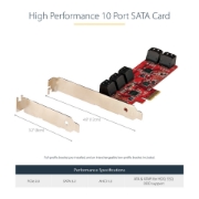 Picture of StarTech.com SATA PCIe Card - 10 Port PCIe SATA Expansion Card - 6Gbps - Low/Full Profile - Stacked SATA Connectors - ASM1062 Non-Raid - PCI Express to SATA Converter/Adapter