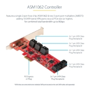 Picture of StarTech.com SATA PCIe Card - 10 Port PCIe SATA Expansion Card - 6Gbps - Low/Full Profile - Stacked SATA Connectors - ASM1062 Non-Raid - PCI Express to SATA Converter/Adapter