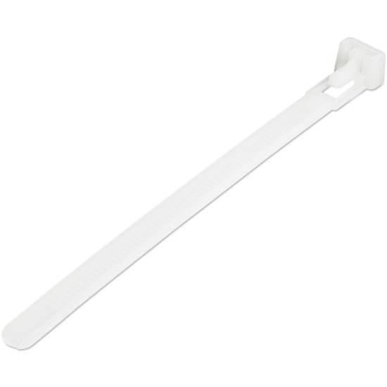 Picture of StarTech.com 5"(12cm) Reusable Cable Ties - 1/4"(7mm) wide, 1-1/8"(30mm) Bundle Dia. 50lb(22kg) Tensile Strength, Releasable Nylon Ties, Indoor/Outdoor, 94V-2/UL Listed, 100 Pack - White