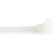 Picture of StarTech.com 5"(12cm) Reusable Cable Ties - 1/4"(7mm) wide, 1-1/8"(30mm) Bundle Dia. 50lb(22kg) Tensile Strength, Releasable Nylon Ties, Indoor/Outdoor, 94V-2/UL Listed, 100 Pack - White