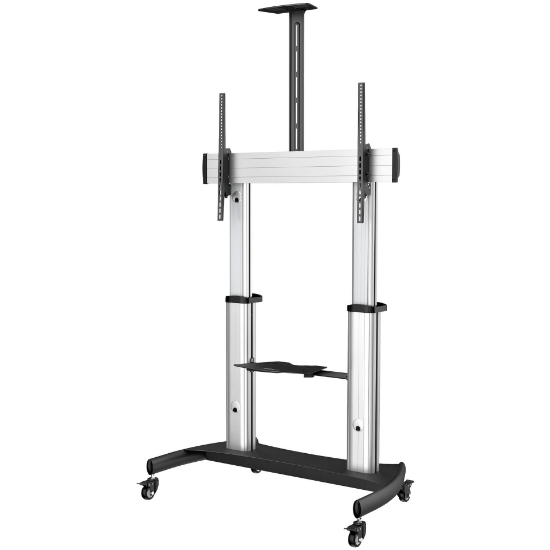 Picture of StarTech.com Mobile TV Stand - Heavy Duty TV Cart for 60-100" Display (100kg/220lb) - Height Adjustable Rolling Flat Screen Floor Standing on Wheels - Universal Television Mount w/Shelves