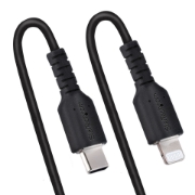 Picture of StarTech.com 20in / 50cm USB C to Lightning Cable, MFi Certified, Coiled iPhone Charger Cable, Black, Durable TPE Jacket Aramid Fiber, Heavy Duty Coil Lightning Cable