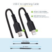Picture of StarTech.com 20in / 50cm USB C to Lightning Cable, MFi Certified, Coiled iPhone Charger Cable, Black, Durable TPE Jacket Aramid Fiber, Heavy Duty Coil Lightning Cable