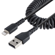 Picture of StarTech.com 50cm (20in) USB to Lightning Cable, MFi Certified, Coiled iPhone Charger Cable, Black, Durable TPE Jacket Aramid Fiber, Heavy Duty Coil Lightning Cable