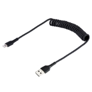 Picture of StarTech.com 50cm (20in) USB to Lightning Cable, MFi Certified, Coiled iPhone Charger Cable, Black, Durable TPE Jacket Aramid Fiber, Heavy Duty Coil Lightning Cable