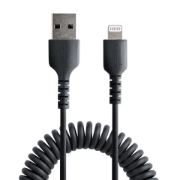 Picture of StarTech.com 50cm (20in) USB to Lightning Cable, MFi Certified, Coiled iPhone Charger Cable, Black, Durable TPE Jacket Aramid Fiber, Heavy Duty Coil Lightning Cable