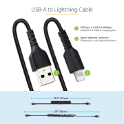 Picture of StarTech.com 50cm (20in) USB to Lightning Cable, MFi Certified, Coiled iPhone Charger Cable, Black, Durable TPE Jacket Aramid Fiber, Heavy Duty Coil Lightning Cable