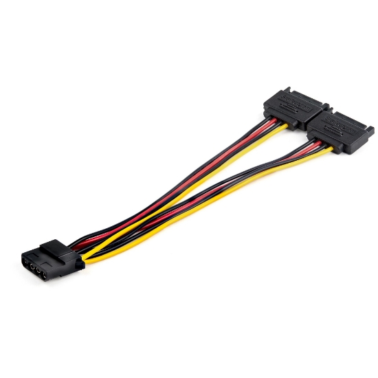 Picture of StarTech.com Dual SATA to LP4 Power Doubler Cable Adapter – 2 SATA to 4 Pin LP4 Internal PC Peripheral Power Supply Connector – SATA Y Cable – Male/Female – 18 AWG Wire – 9 Amps/108W