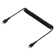 Picture of StarTech.com 3ft (1m) USB C Charging Cable, Coiled Heavy Duty Fast Charge & Sync USB-C Cable, USB 2.0 Type-C Cable, Rugged Aramid Fiber, Durable Male to Male USB Cable, Black