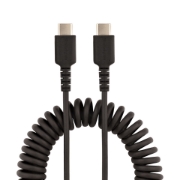 Picture of StarTech.com 3ft (1m) USB C Charging Cable, Coiled Heavy Duty Fast Charge & Sync USB-C Cable, USB 2.0 Type-C Cable, Rugged Aramid Fiber, Durable Male to Male USB Cable, Black