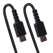 Picture of StarTech.com 3ft (1m) USB C Charging Cable, Coiled Heavy Duty Fast Charge & Sync USB-C Cable, USB 2.0 Type-C Cable, Rugged Aramid Fiber, Durable Male to Male USB Cable, Black