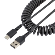 Picture of StarTech.com 1m USB A to C Charging Cable, Coiled Heavy Duty Fast Charge & Sync, High Quality USB 2.0 A to USB Type-C Cable, Rugged Aramid Fiber, Durable Male to Male USB Cable