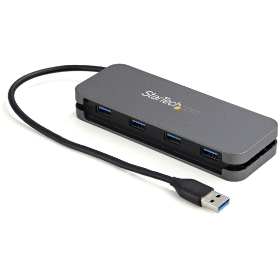 Picture of StarTech.com 4 Port USB 3.0 Hub - USB-A to 4x USB-A - SuperSpeed 5Gbps Portable USB 3.1 Gen 1 Type-A Hub - USB Bus Powered - Laptop/Desktop USB Hub with Long Cable 28cm & Cable Management~4 Port USB 3.0 Hub - USB-A to 4x USB-A - SuperSpeed 5Gbps Portable USB 3.2 Gen 1 Type-A Hub - USB Bus Powered - Laptop/Desktop USB Hub with Long Cable 28cm & Cable Management
