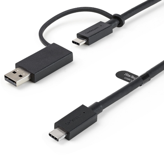 Picture of StarTech.com 3ft (1m) USB-C Cable with USB-A Adapter Dongle - Hybrid 2-in-1 USB C Cable w/ USB-A - USB-C to USB-C (10Gbps/100W PD), USB-A to USB-C (5Gbps) - Ideal for Hybrid Docking Station