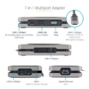 Picture of StarTech.com USB-C Dual Monitor Multiport Adapter up to 4K 60Hz USB-C DP Alt Mode Video Output & HDMI 2.0, or 1080p VGA, 100W PD Pass-Through, USB Type C Mini Dock, USB-C Docking Station, MST Hub