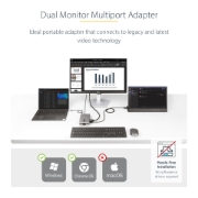 Picture of StarTech.com USB-C Dual Monitor Multiport Adapter up to 4K 60Hz USB-C DP Alt Mode Video Output & HDMI 2.0, or 1080p VGA, 100W PD Pass-Through, USB Type C Mini Dock, USB-C Docking Station, MST Hub