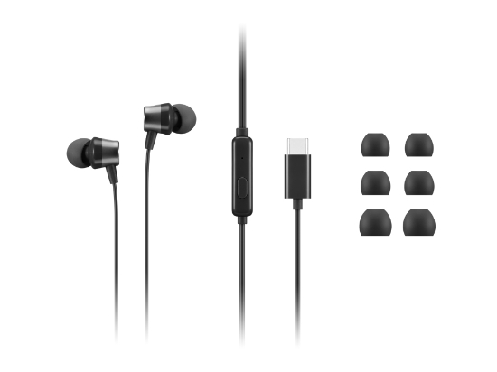 Picture of Lenovo 4XD1J77351 headphones/headset Wired In-ear Office/Call center USB Type-C Black