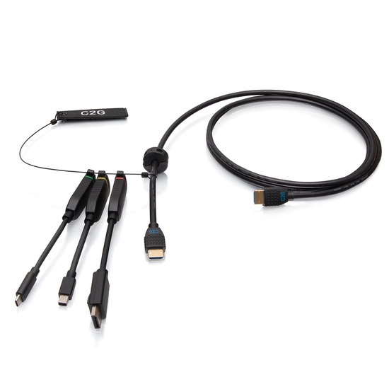 Picture of C2G 6ft (1.8m) 4K HDMI® Premium Cable and Dongle Adapter Ring with Color Coded Mini DisplayPort™, DisplayPort, and USB-C®