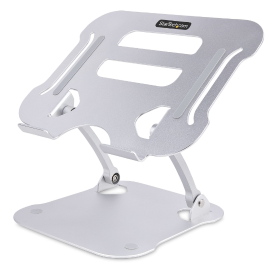 Picture of StarTech.com Laptop Stand for Desk, Ergonomic Laptop Stand Adjustable Height, Aluminum, Portable, Supports up to 22lb (10kg), Foldable Laptop Holder for Desk - Angled Notebook Computer Riser/Lift