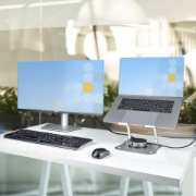 Picture of StarTech.com Laptop Stand for Desk, Ergonomic Laptop Stand Adjustable Height, Aluminum, Portable, Supports up to 22lb (10kg), Foldable Laptop Holder for Desk - Angled Notebook Computer Riser/Lift