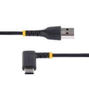 Picture of StarTech.com 6ft (2m) USB A to C Charging Cable Right Angle - Heavy Duty Fast Charge USB-C Cable - Black USB 2.0 A to Type-C - Rugged Aramid Fiber - 3A - USB Charging Cord