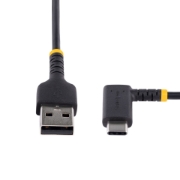 Picture of StarTech.com 6ft (2m) USB A to C Charging Cable Right Angle - Heavy Duty Fast Charge USB-C Cable - Black USB 2.0 A to Type-C - Rugged Aramid Fiber - 3A - USB Charging Cord