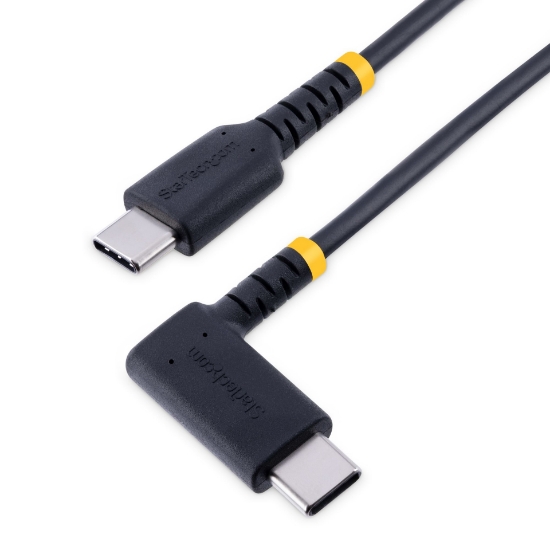 Picture of StarTech.com 3ft (1m) USB C Charging Cable Right Angle - 60W PD 3A - Heavy Duty Fast Charge USB-C Cable - Black USB 2.0 Type-C - Rugged Aramid Fiber - USB Charging Cord