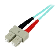 Picture of StarTech.com 5m (16.4ft) LC/UPC to SC/UPC OM3 Multimode Fiber Optic Cable, Full Duplex 50/125µm Zipcord Fiber Cable, 100G, Low Insertion Loss, LSZH Fiber Jumper Cord
