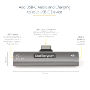 Picture of StarTech.com USB C Audio & Charge Adapter - USB-C Audio Adapter w/ USB-C Audio Headphone/Headset Port and 60W USB Type-C Power Delivery Pass-through Charger - For USB-C Phone/Tablet/Laptop