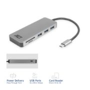 Picture of ACT USB-C hub 3.0, 3x USB-A, card reader, PD pass-through