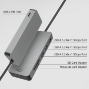 Picture of ACT USB-C hub 3.0, 3x USB-A, card reader, PD pass-through