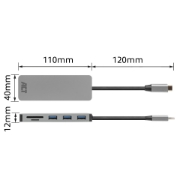 Picture of ACT USB-C hub 3.0, 3x USB-A, card reader, PD pass-through
