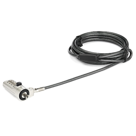 Picture of StarTech.com 6.5ft (2m) Laptop Cable Lock - 4-Digit Combination Laptop/Desktop Security Cable Lock for Wedge Slot Computers - Anti-Theft Vinyl-Coated Steel Combo Cable Lock - Portable