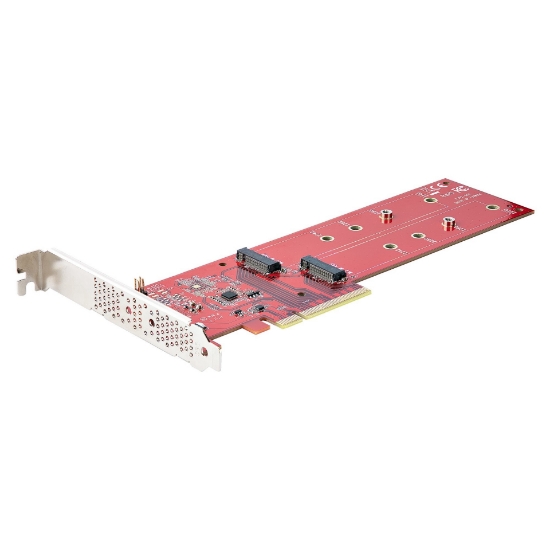 Picture of StarTech.com Dual M.2 PCIe SSD Adapter Card, PCIe x8 / x16 to Dual NVMe or AHCI M.2 SSDs, PCI Express 4.0, 7.8GBps/Drive, Bifurcation Required - Windows/Linux Compatible