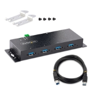 Picture of StarTech.com 4-Port Industrial USB 3.0 5Gbps Hub - Rugged USB Hub w/ ESD and Surge Protection - DIN/Wall/Desk Mountable USB-A Hub - USB Expander w/Locking Ports, Heavy Duty