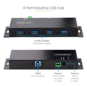 Picture of StarTech.com 4-Port Industrial USB 3.0 5Gbps Hub - Rugged USB Hub w/ ESD and Surge Protection - DIN/Wall/Desk Mountable USB-A Hub - USB Expander w/Locking Ports, Heavy Duty