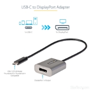 Picture of StarTech.com USB C to DisplayPort Adapter - 8K/4K 60Hz USB-C to DisplayPort 1.4 Adapter Dongle - USB Type-C to DP Monitor Video Converter - Works w/Thunderbolt 3 - w/12" Long Attached Cable