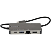 Picture of StarTech.com USB-C Multiport Adapter - USB-C to 4K 30Hz HDMI or 1080p VGA - USB Type-C Mini Dock w/ 100W Power Delivery Passthrough, 3-Port USB Hub 5Gbps, GbE - 12" (30cm) Attached Cable