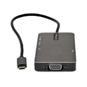 Picture of StarTech.com USB-C Multiport Adapter - USB-C to 4K 30Hz HDMI or 1080p VGA - USB Type-C Mini Dock w/ 100W Power Delivery Passthrough, 3-Port USB Hub 5Gbps, GbE - 12" (30cm) Attached Cable